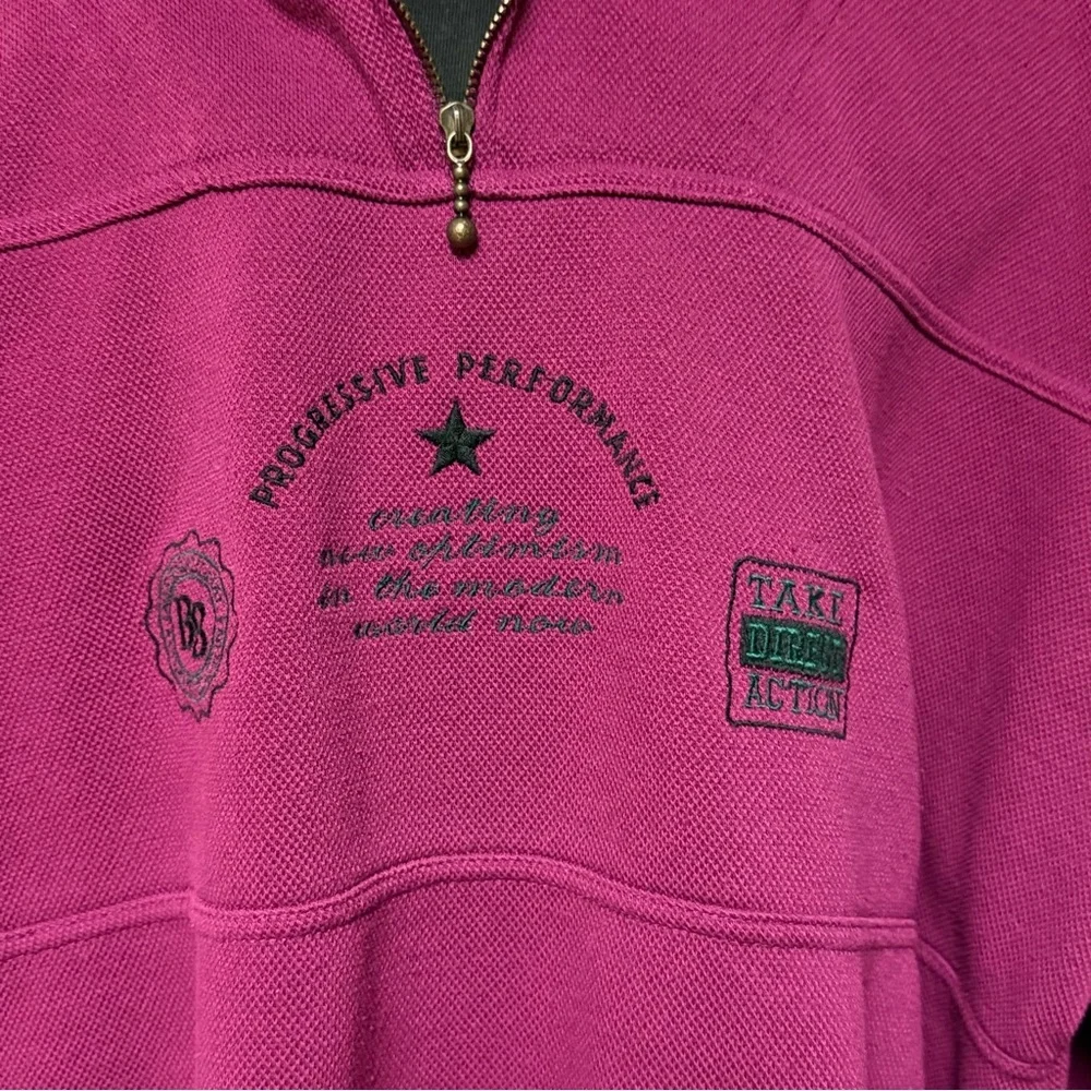Vintage Bugle Boy Quarter Zip Sweatshirt Mens L XL Magenta 90s Y2K Pullover - Picture 4 of 9